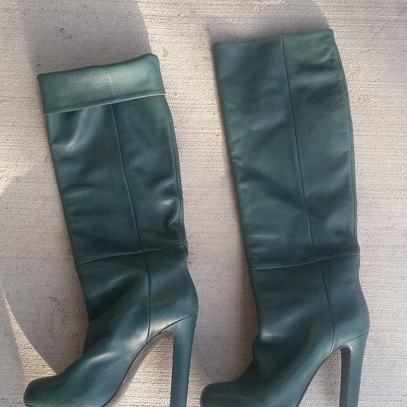 Gianmarco Lorenzi Vero Cuoio Petrol Green knee high leather boots - Picture 2 of 7
